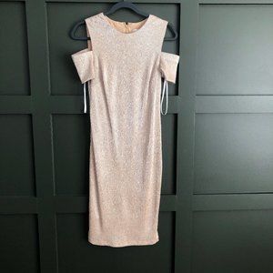 NWT Gold Shimmer Metallic Cold Shoulder Calvin Klein